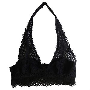 Aerie Black Floral Lace Bralette‎ Plunge Lightweight Pullover Comfy